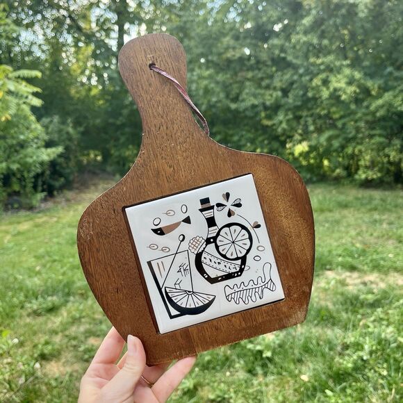 MCM Cutting Cheese Board Tray Wood Tile Barware Vintage - Picture 1 of 7